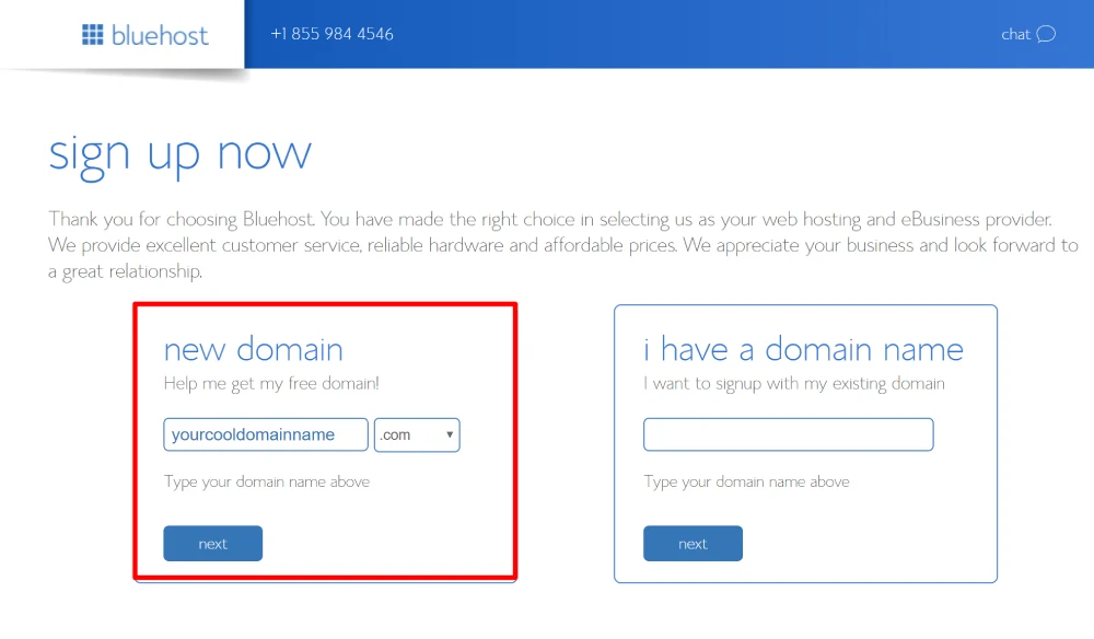 Tạo WordPress - img 02 - Bạn sẽ được tặng 1 domain khi đăng ký hosting tại Bluehost