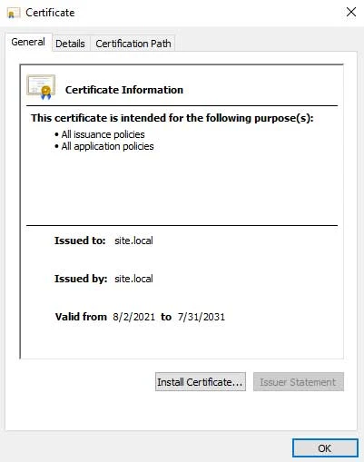 Cach cai dat chung chi SSL cho XAMPP tren Windows - Nhap vao install certificate.