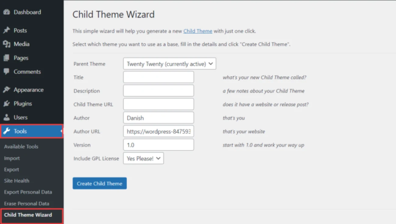 Cach tao Child Theme WordPress bang plugin Child Theme Wizard (image 2)